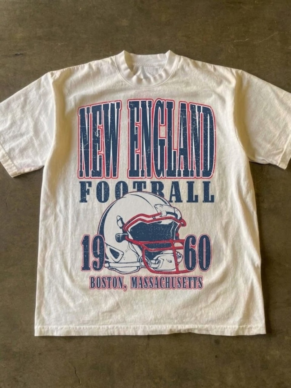 New England Football Graphic Tee - White with Blue & Red Print